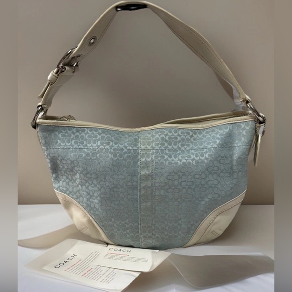 Coach Vtg Signature Mini C Jacquard hobo Shoulder Bag•Light Blue•Y2K• F10924 EUC - Picture 1 of 11